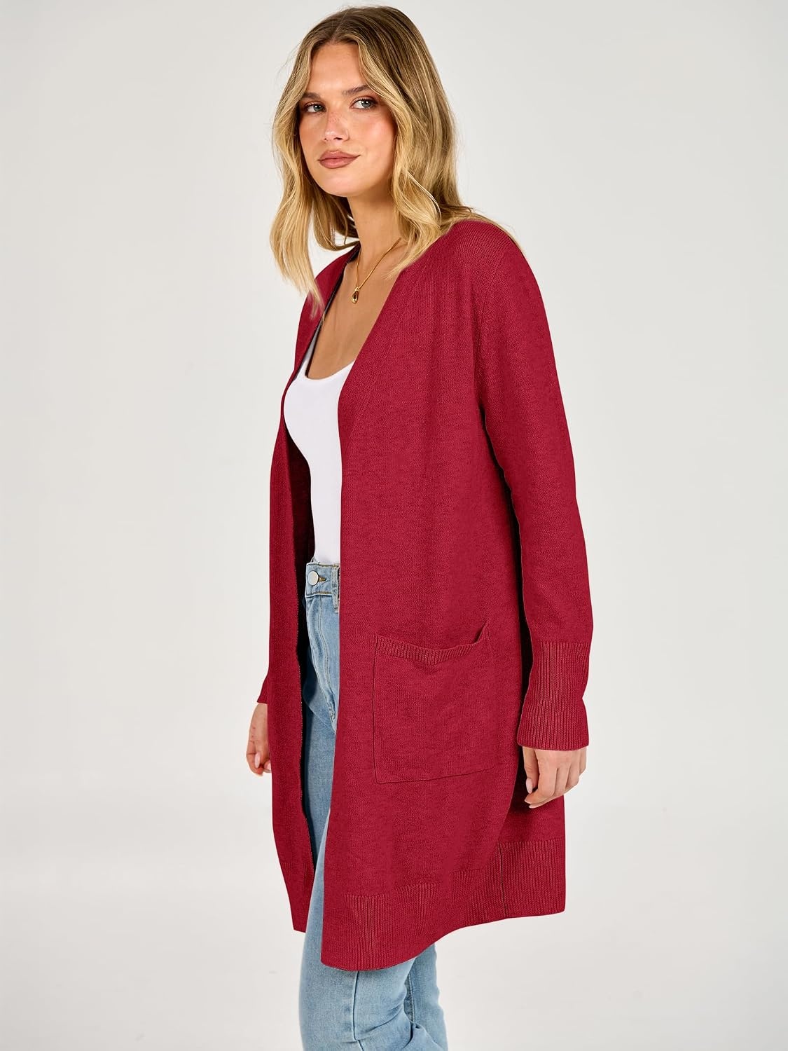 image:imageANRABESS Womens Lightweight Long Cardigan Sweaters 2026 Fall OutfitsRed