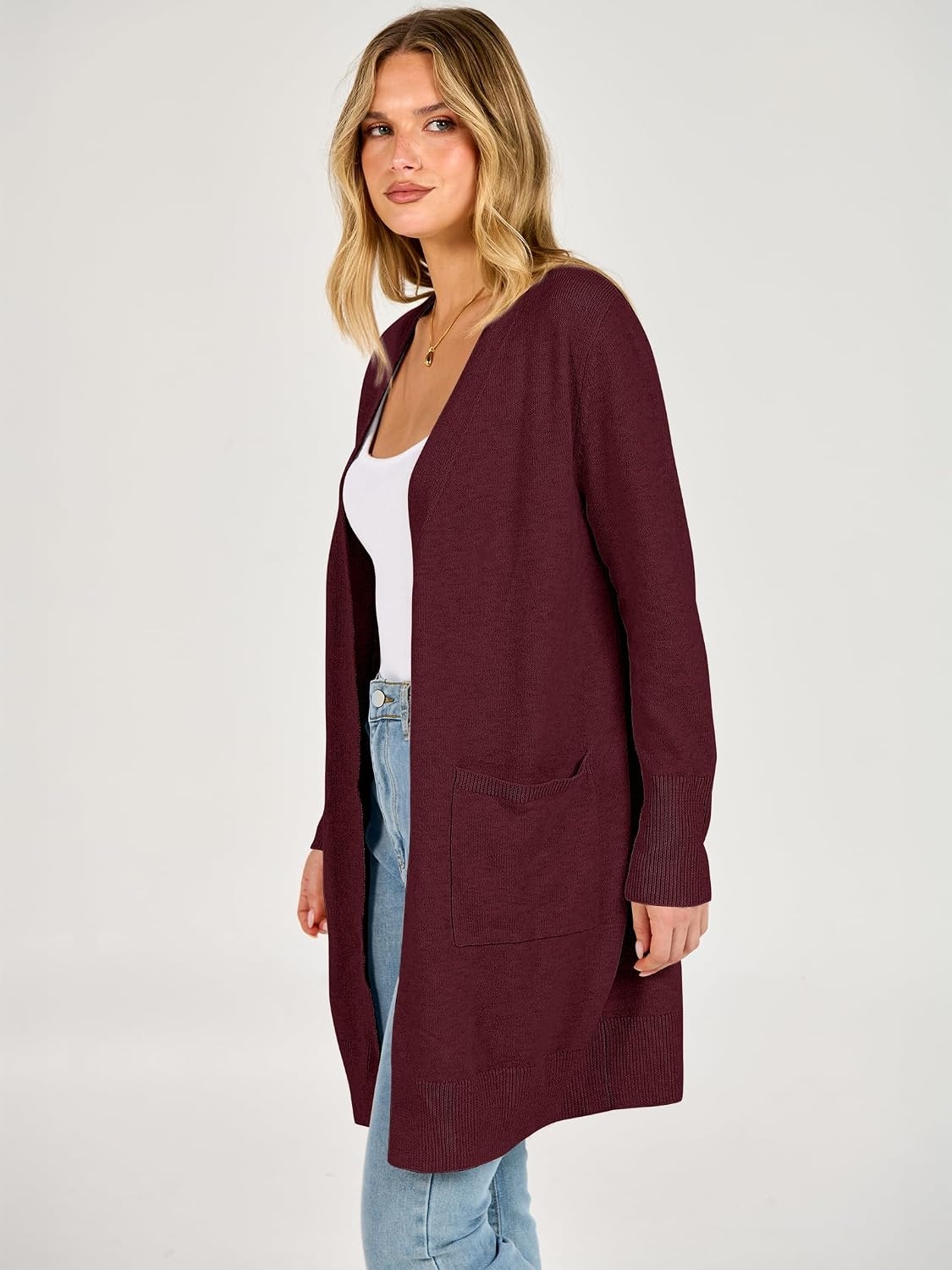 image:imageANRABESS Womens Lightweight Long Cardigan Sweaters 2026 Fall OutfitsWine Red