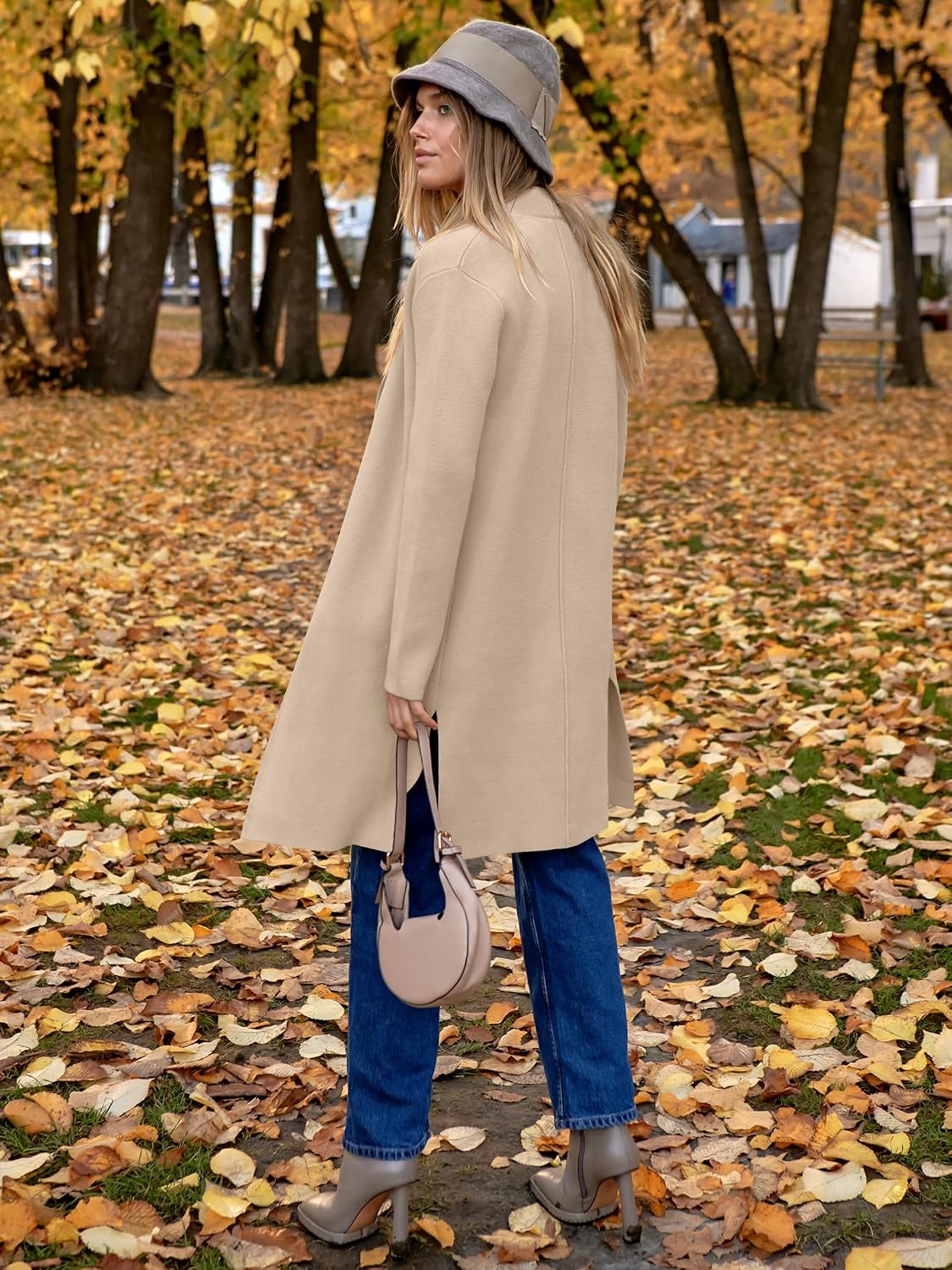 image:imageANRABESS Womens Long Cardigans Sweater 2026 Fall Dressy Casual Lapel Knit Warm Trench Coatigan Oversized Blazer Jacket CoatApricot