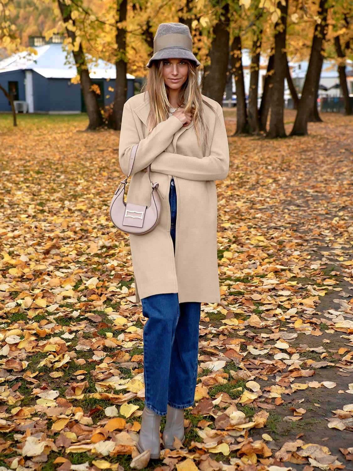 image:imageANRABESS Womens Long Cardigans Sweater 2026 Fall Dressy Casual Lapel Knit Warm Trench Coatigan Oversized Blazer Jacket CoatApricot