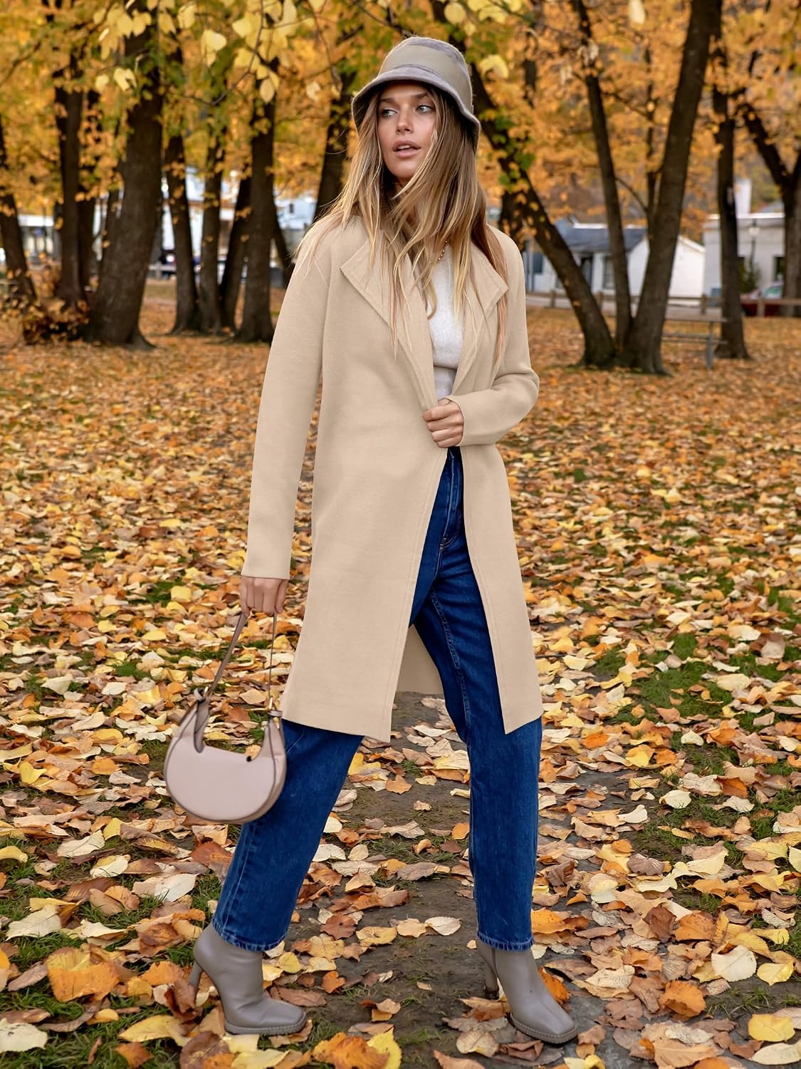 image:imageANRABESS Womens Long Cardigans Sweater 2026 Fall Dressy Casual Lapel Knit Warm Trench Coatigan Oversized Blazer Jacket CoatApricot
