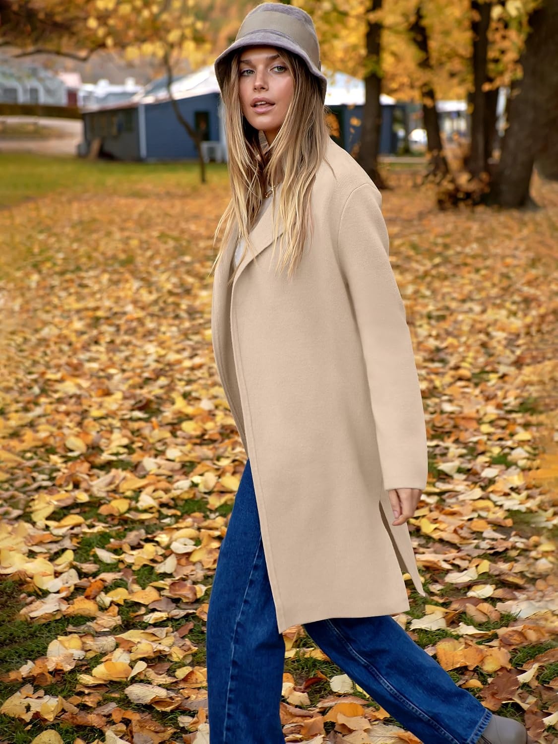image:imageANRABESS Womens Long Cardigans Sweater 2026 Fall Dressy Casual Lapel Knit Warm Trench Coatigan Oversized Blazer Jacket CoatApricot
