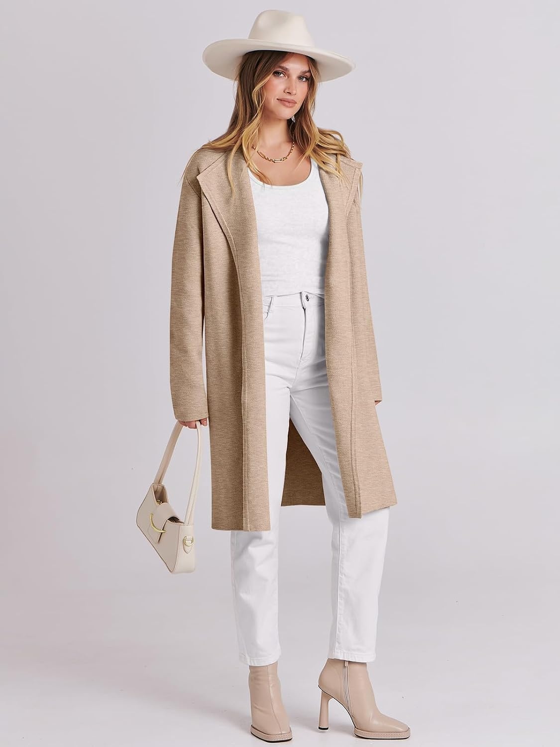 image:imageANRABESS Womens Long Cardigans Sweater 2026 Fall Dressy Casual Lapel Knit Warm Trench Coatigan Oversized Blazer Jacket CoatDark Apricot