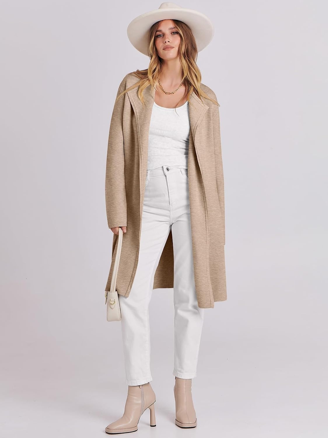 image:imageANRABESS Womens Long Cardigans Sweater 2026 Fall Dressy Casual Lapel Knit Warm Trench Coatigan Oversized Blazer Jacket CoatDark Apricot