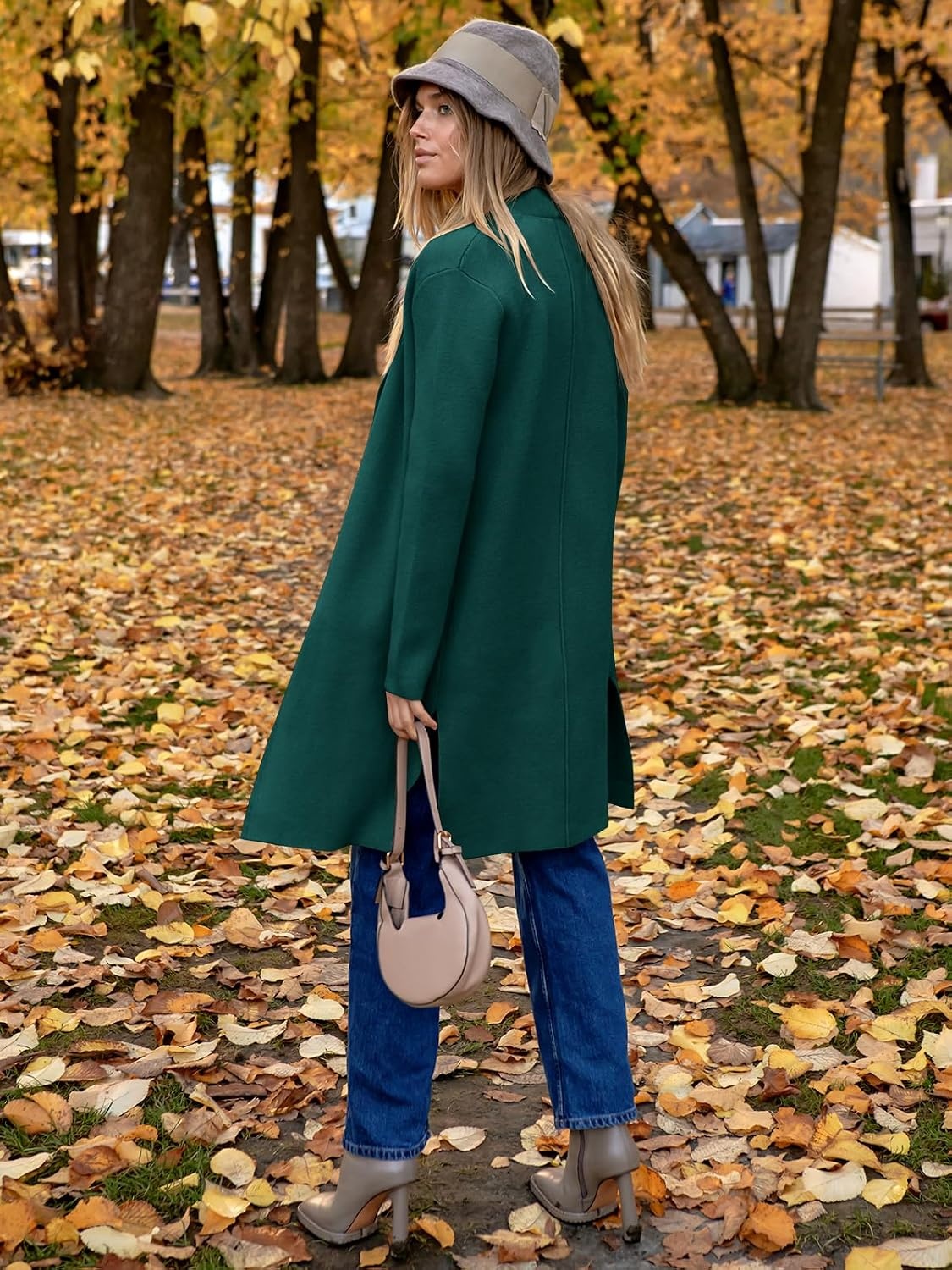 image:imageANRABESS Womens Long Cardigans Sweater 2026 Fall Dressy Casual Lapel Knit Warm Trench Coatigan Oversized Blazer Jacket CoatDark Green