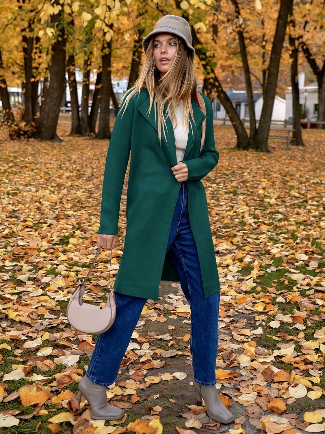 image:imageANRABESS Womens Long Cardigans Sweater 2026 Fall Dressy Casual Lapel Knit Warm Trench Coatigan Oversized Blazer Jacket CoatDark Green