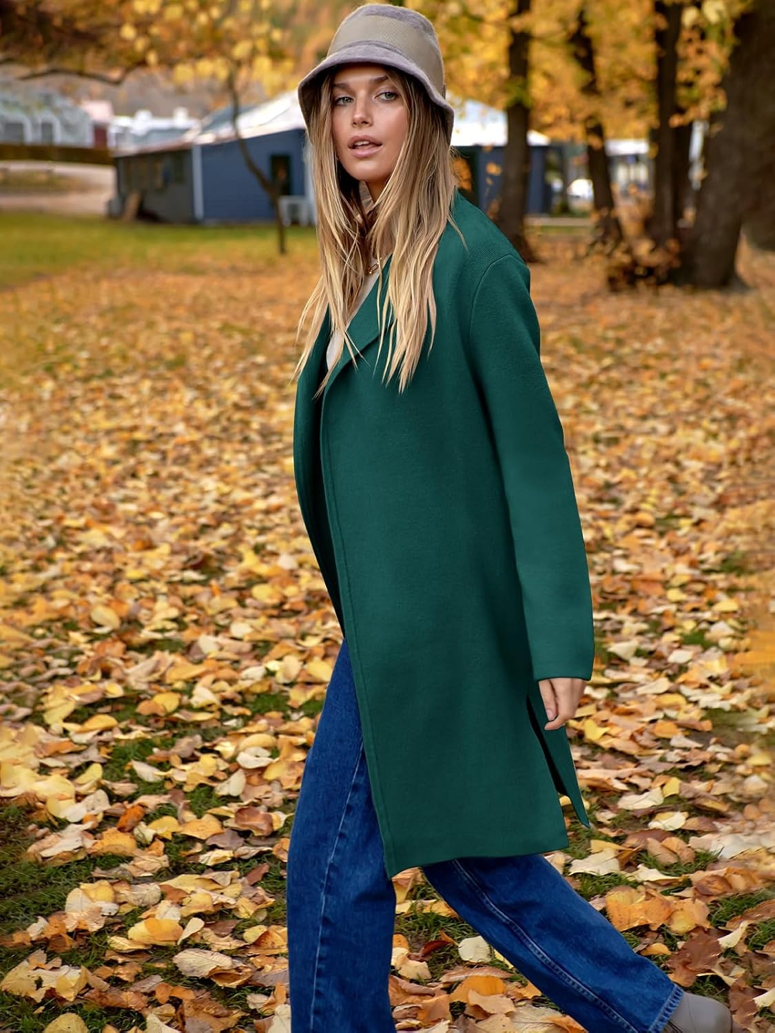 image:imageANRABESS Womens Long Cardigans Sweater 2026 Fall Dressy Casual Lapel Knit Warm Trench Coatigan Oversized Blazer Jacket CoatDark Green