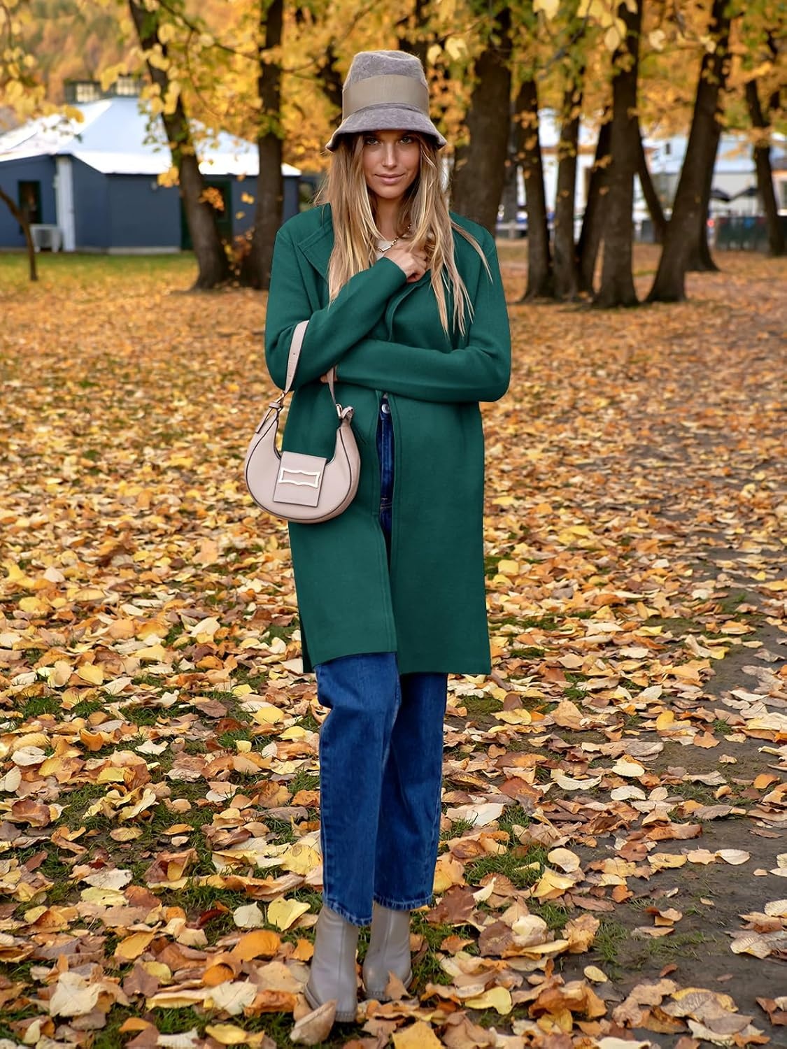 image:imageANRABESS Womens Long Cardigans Sweater 2026 Fall Dressy Casual Lapel Knit Warm Trench Coatigan Oversized Blazer Jacket CoatDark Green
