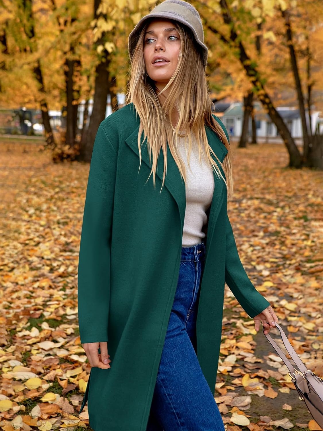 image:imageANRABESS Womens Long Cardigans Sweater 2026 Fall Dressy Casual Lapel Knit Warm Trench Coatigan Oversized Blazer Jacket CoatDark Green
