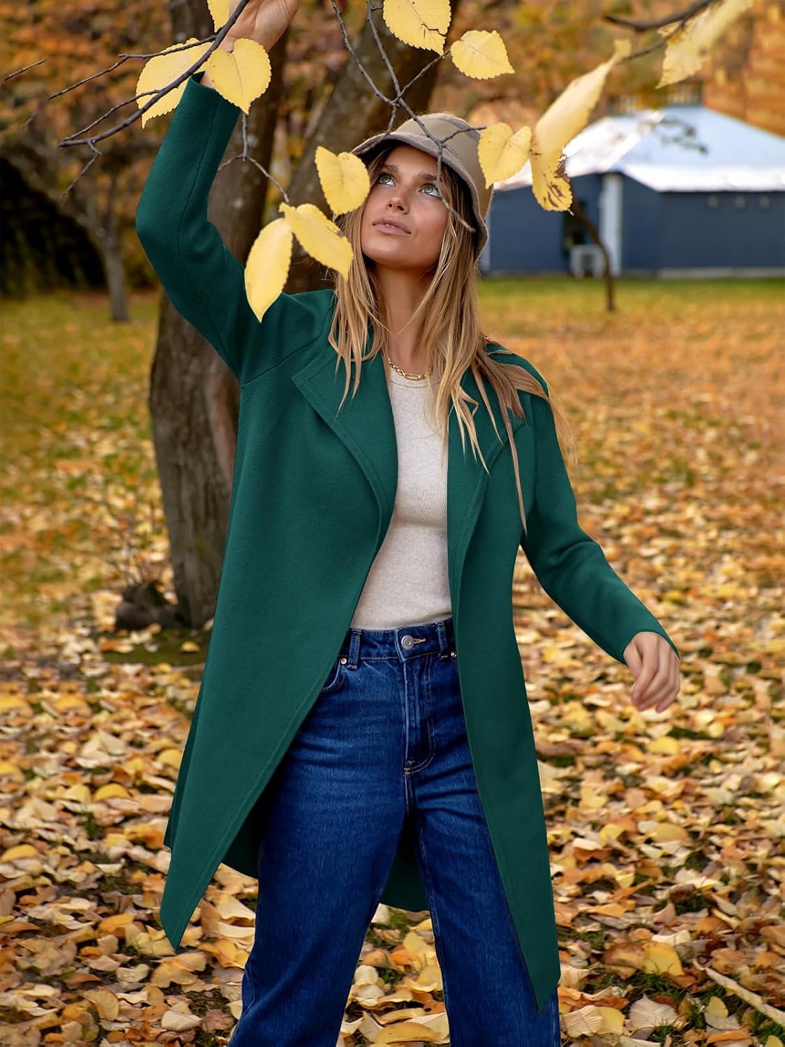 image:imageANRABESS Womens Long Cardigans Sweater 2026 Fall Dressy Casual Lapel Knit Warm Trench Coatigan Oversized Blazer Jacket CoatDark Green
