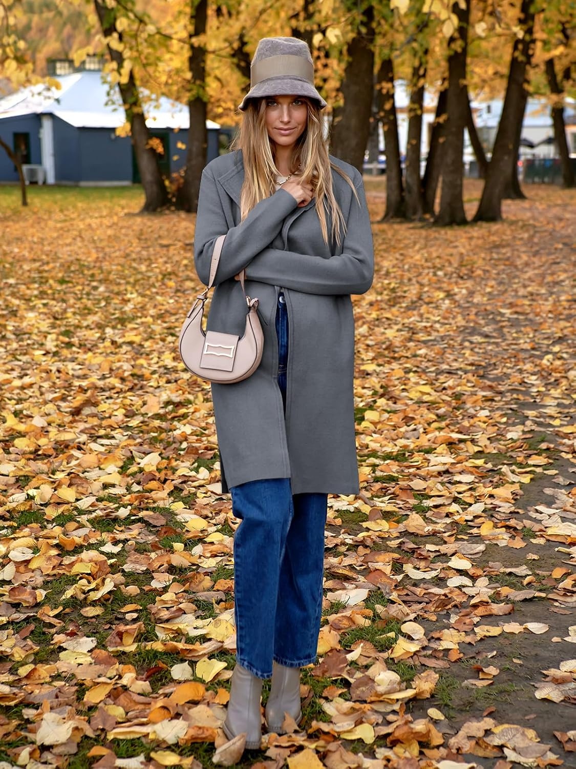 image:imageANRABESS Womens Long Cardigans Sweater 2026 Fall Dressy Casual Lapel Knit Warm Trench Coatigan Oversized Blazer Jacket CoatDark Grey