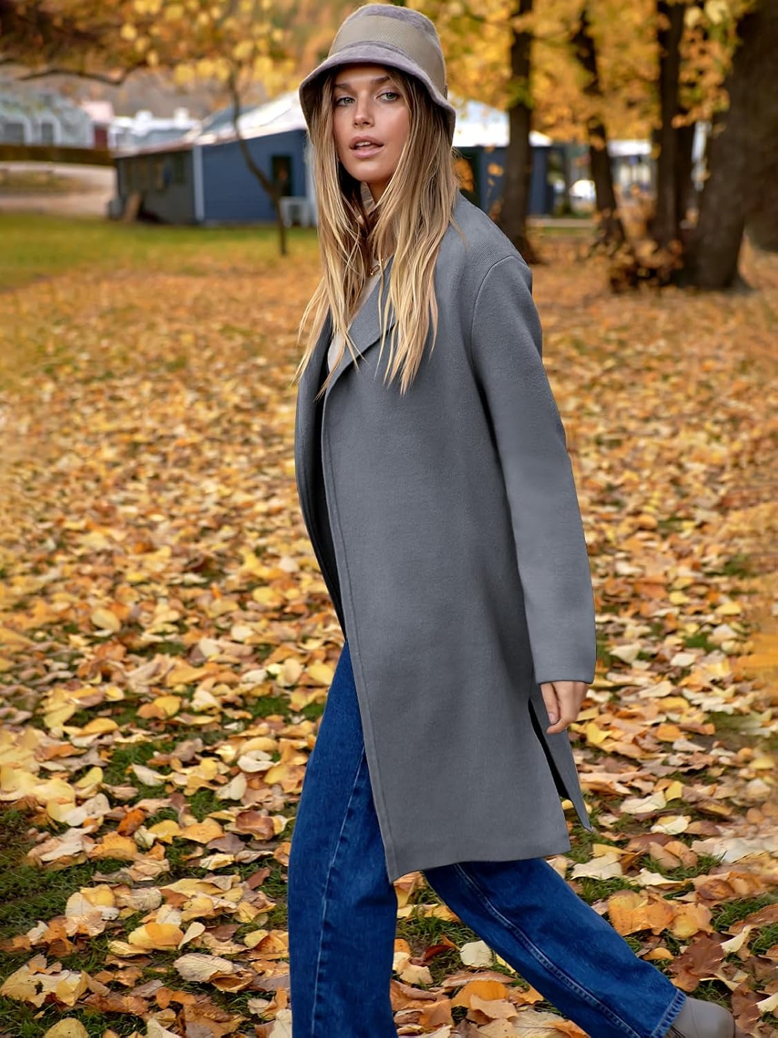 image:imageANRABESS Womens Long Cardigans Sweater 2026 Fall Dressy Casual Lapel Knit Warm Trench Coatigan Oversized Blazer Jacket CoatDark Grey