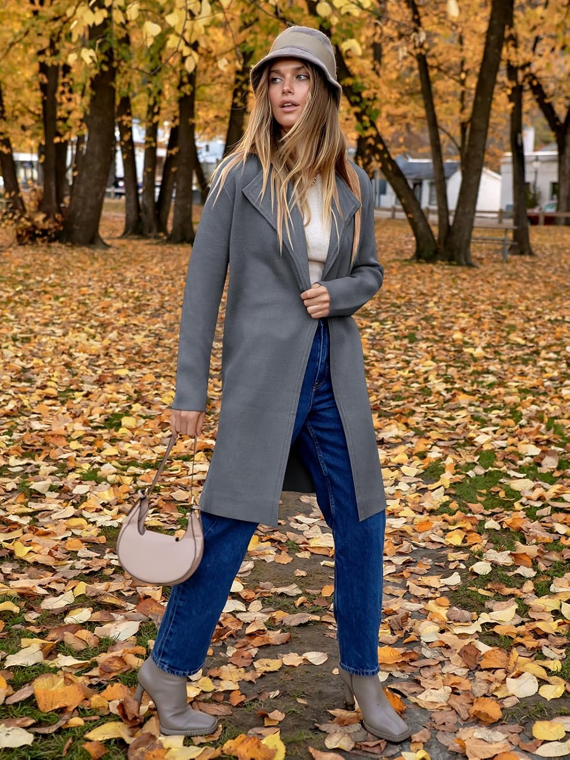 image:imageANRABESS Womens Long Cardigans Sweater 2026 Fall Dressy Casual Lapel Knit Warm Trench Coatigan Oversized Blazer Jacket CoatDark Grey