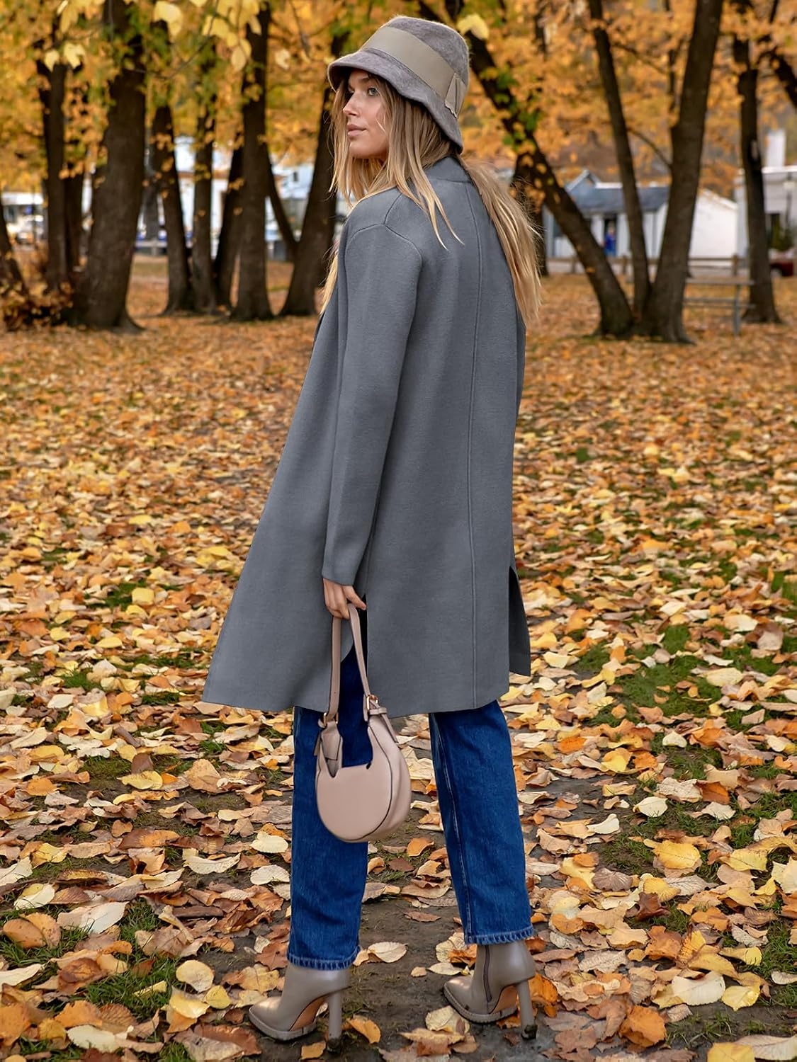 image:imageANRABESS Womens Long Cardigans Sweater 2026 Fall Dressy Casual Lapel Knit Warm Trench Coatigan Oversized Blazer Jacket CoatDark Grey