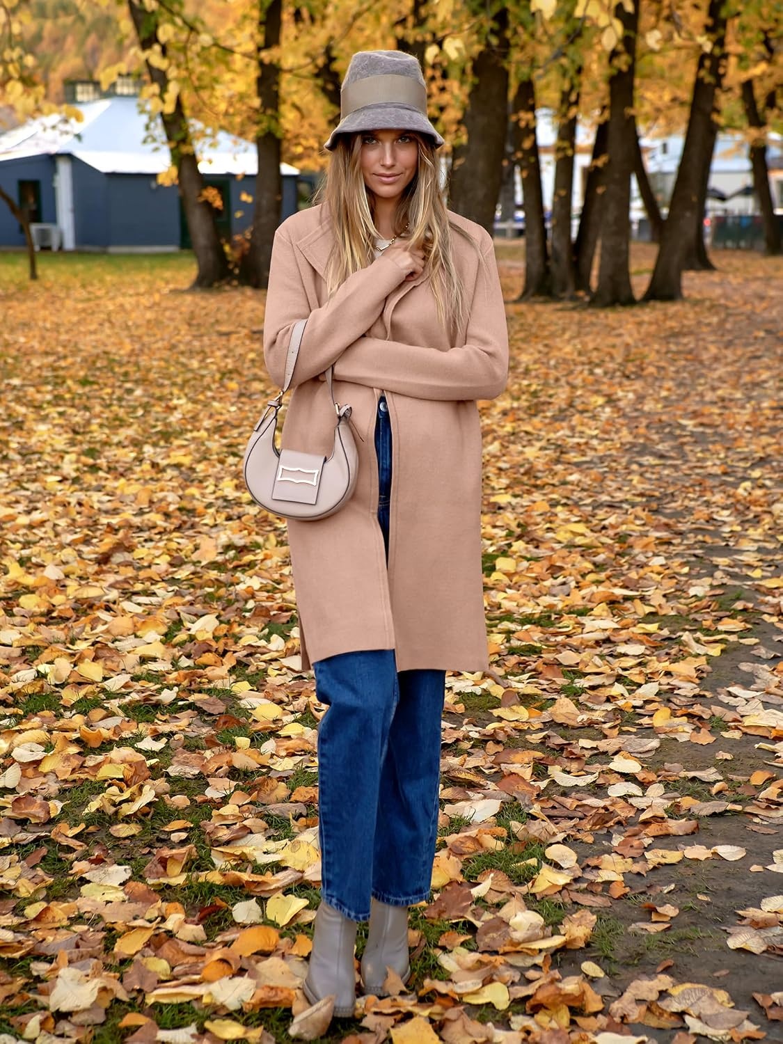 image:imageANRABESS Womens Long Cardigans Sweater 2026 Fall Dressy Casual Lapel Knit Warm Trench Coatigan Oversized Blazer Jacket CoatDeep Apricot