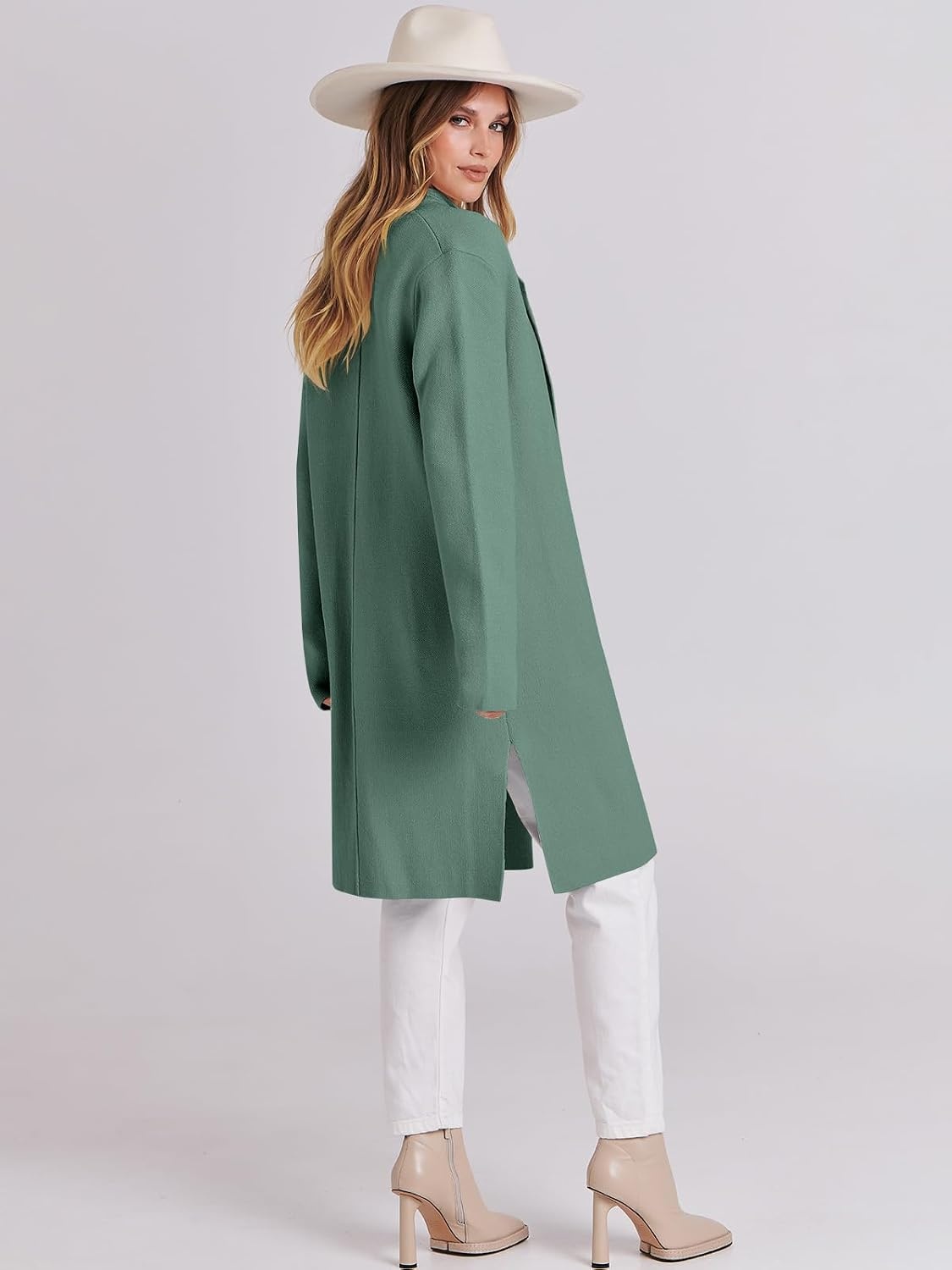 image:imageANRABESS Womens Long Cardigans Sweater 2026 Fall Dressy Casual Lapel Knit Warm Trench Coatigan Oversized Blazer Jacket CoatGreen