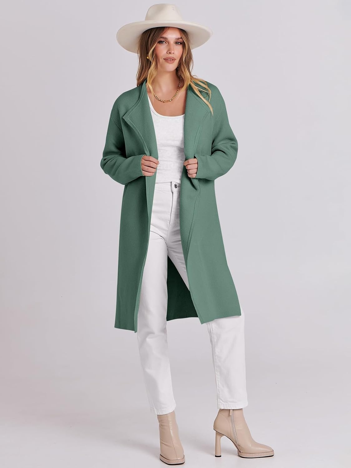 image:imageANRABESS Womens Long Cardigans Sweater 2026 Fall Dressy Casual Lapel Knit Warm Trench Coatigan Oversized Blazer Jacket CoatGreen