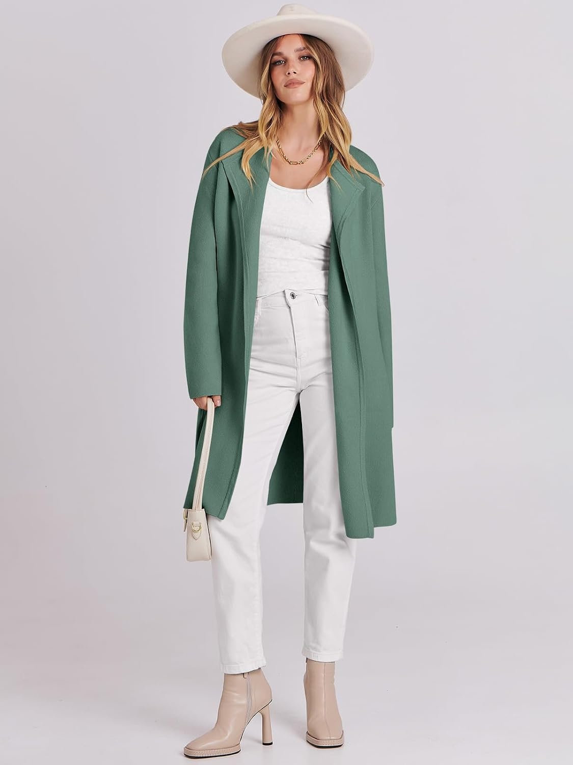 image:imageANRABESS Womens Long Cardigans Sweater 2026 Fall Dressy Casual Lapel Knit Warm Trench Coatigan Oversized Blazer Jacket CoatGreen