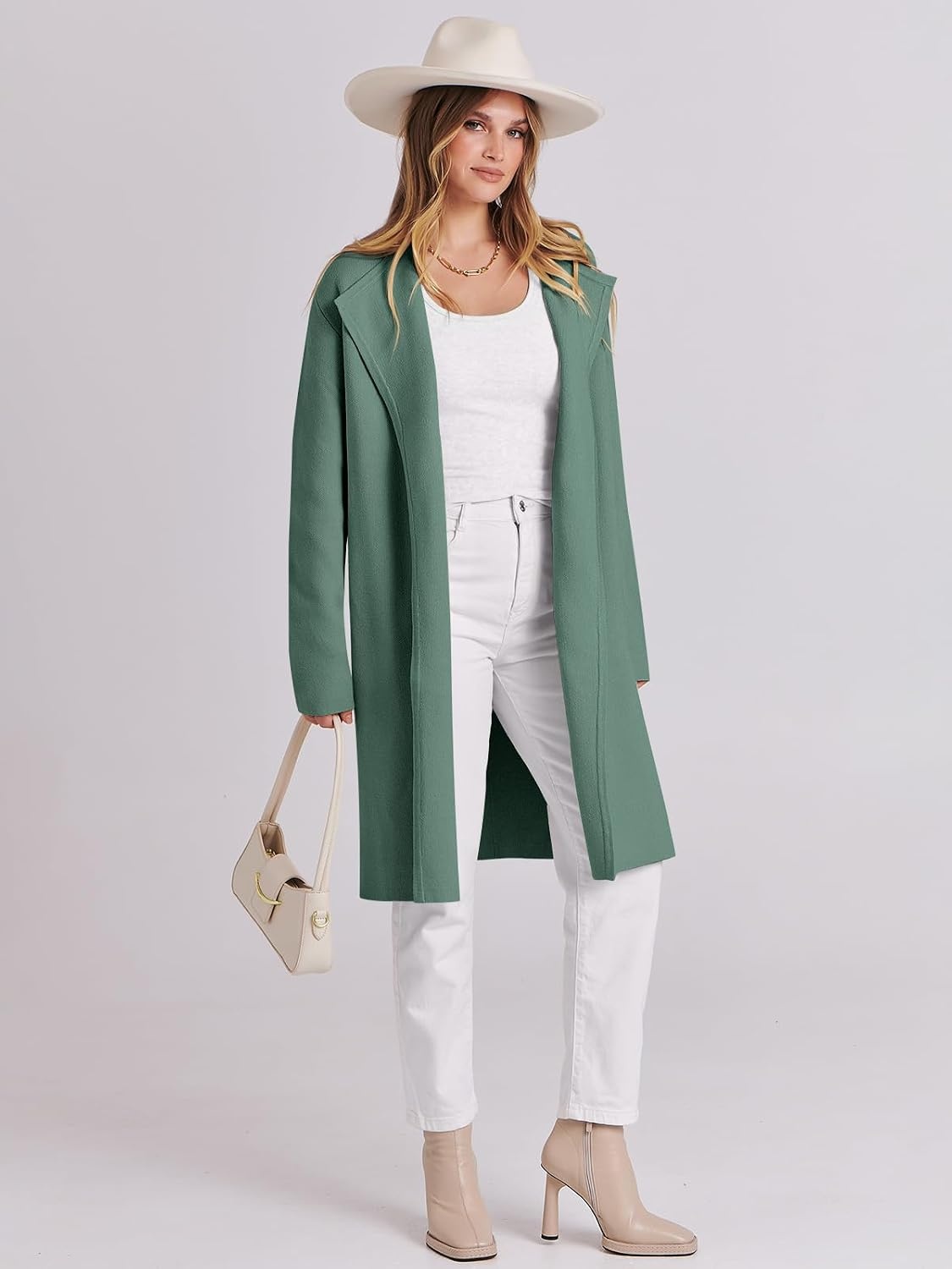 image:imageANRABESS Womens Long Cardigans Sweater 2026 Fall Dressy Casual Lapel Knit Warm Trench Coatigan Oversized Blazer Jacket CoatGreen