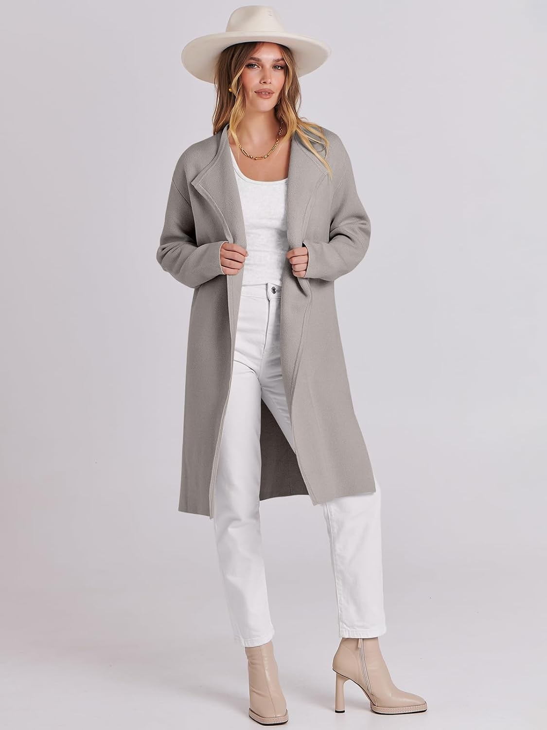 image:imageANRABESS Womens Long Cardigans Sweater 2026 Fall Dressy Casual Lapel Knit Warm Trench Coatigan Oversized Blazer Jacket CoatGrey Khaki