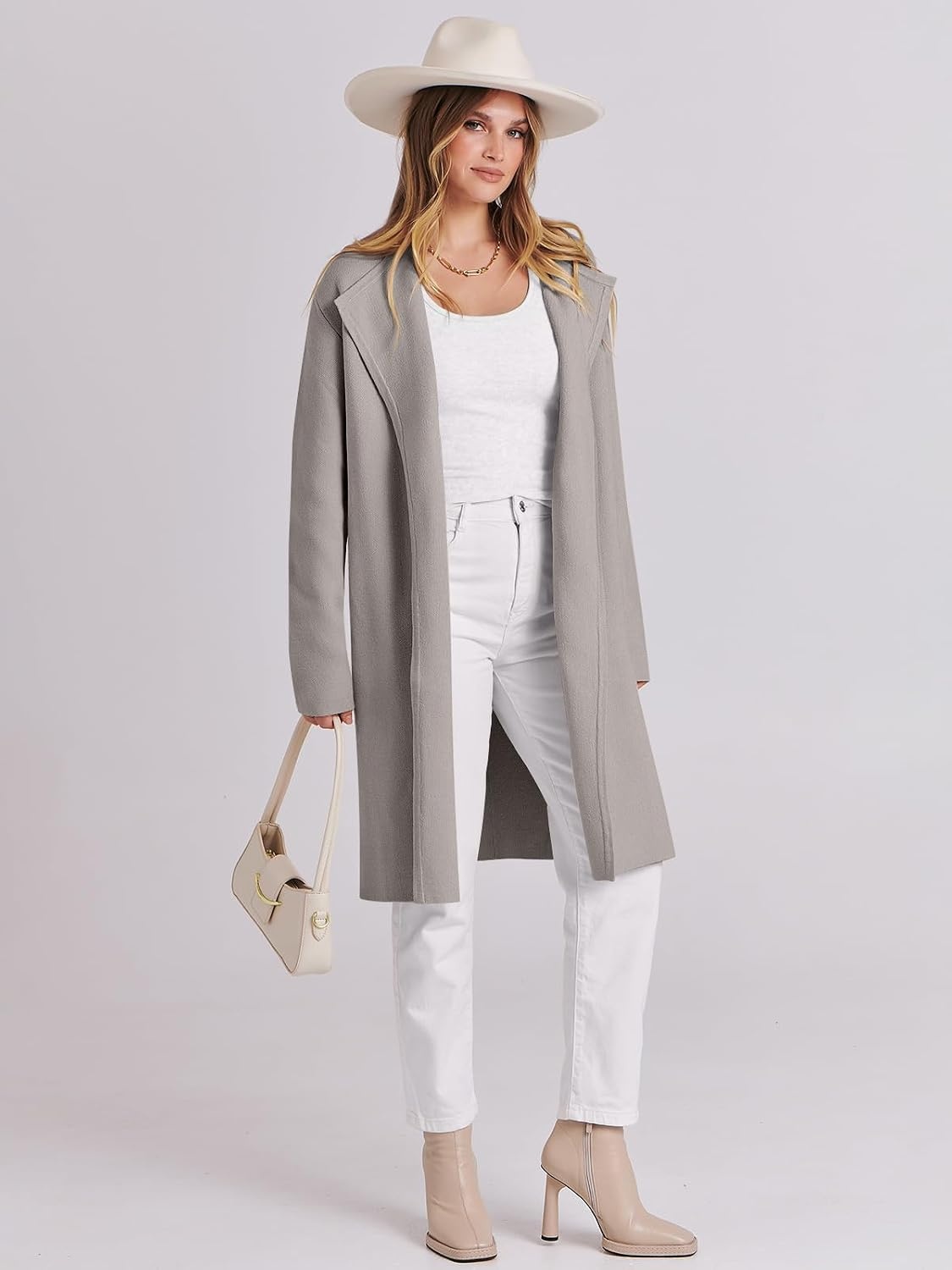 image:imageANRABESS Womens Long Cardigans Sweater 2026 Fall Dressy Casual Lapel Knit Warm Trench Coatigan Oversized Blazer Jacket CoatGrey Khaki