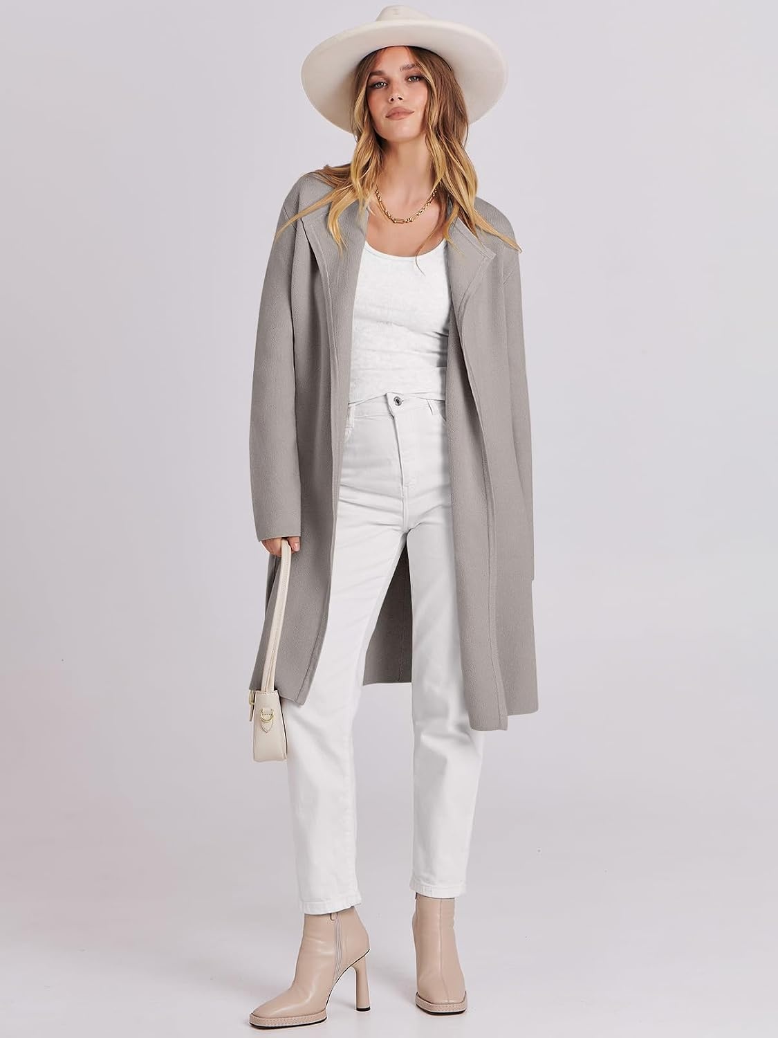 image:imageANRABESS Womens Long Cardigans Sweater 2026 Fall Dressy Casual Lapel Knit Warm Trench Coatigan Oversized Blazer Jacket CoatGrey Khaki