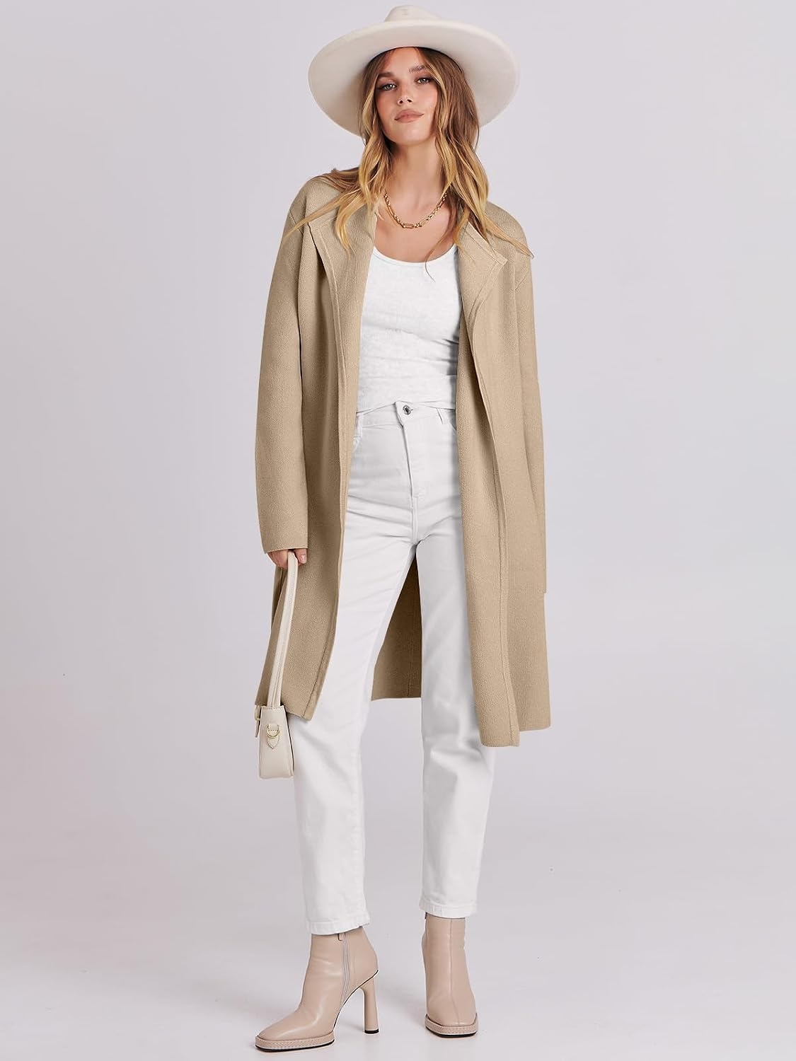 image:imageANRABESS Womens Long Cardigans Sweater 2026 Fall Dressy Casual Lapel Knit Warm Trench Coatigan Oversized Blazer Jacket CoatKhaki