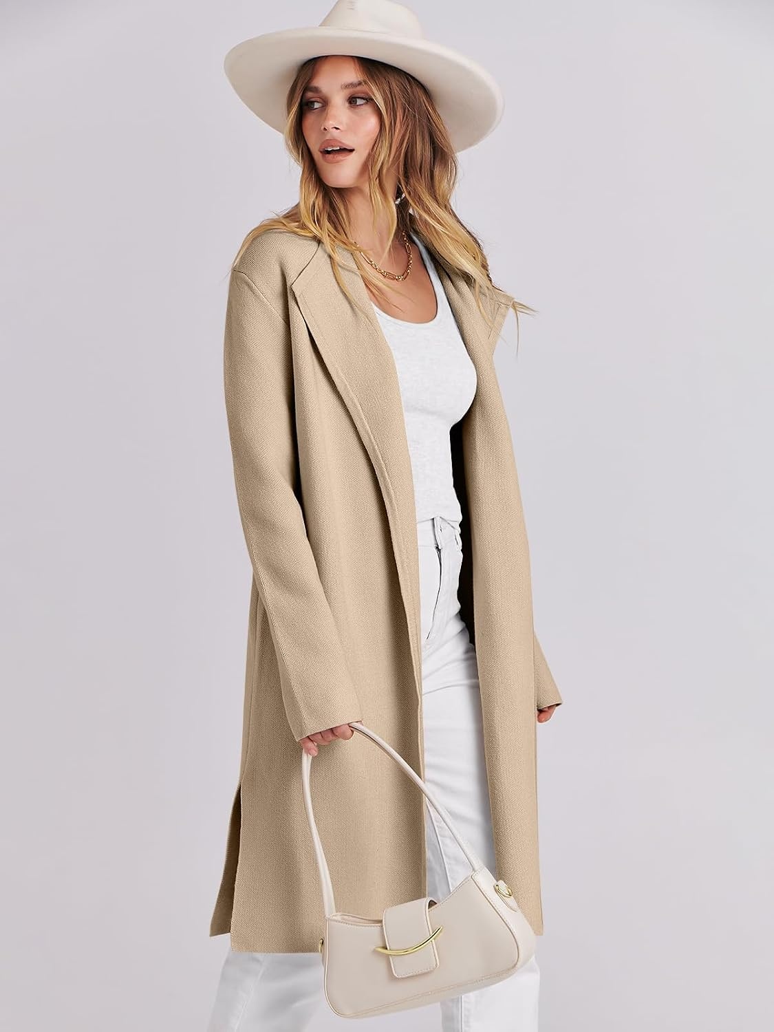 image:imageANRABESS Womens Long Cardigans Sweater 2026 Fall Dressy Casual Lapel Knit Warm Trench Coatigan Oversized Blazer Jacket CoatKhaki