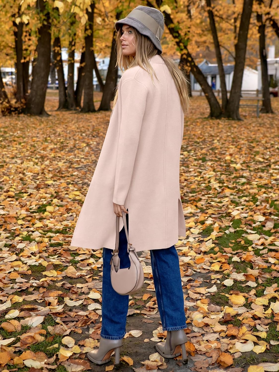 image:imageANRABESS Womens Long Cardigans Sweater 2026 Fall Dressy Casual Lapel Knit Warm Trench Coatigan Oversized Blazer Jacket CoatLight Apricot