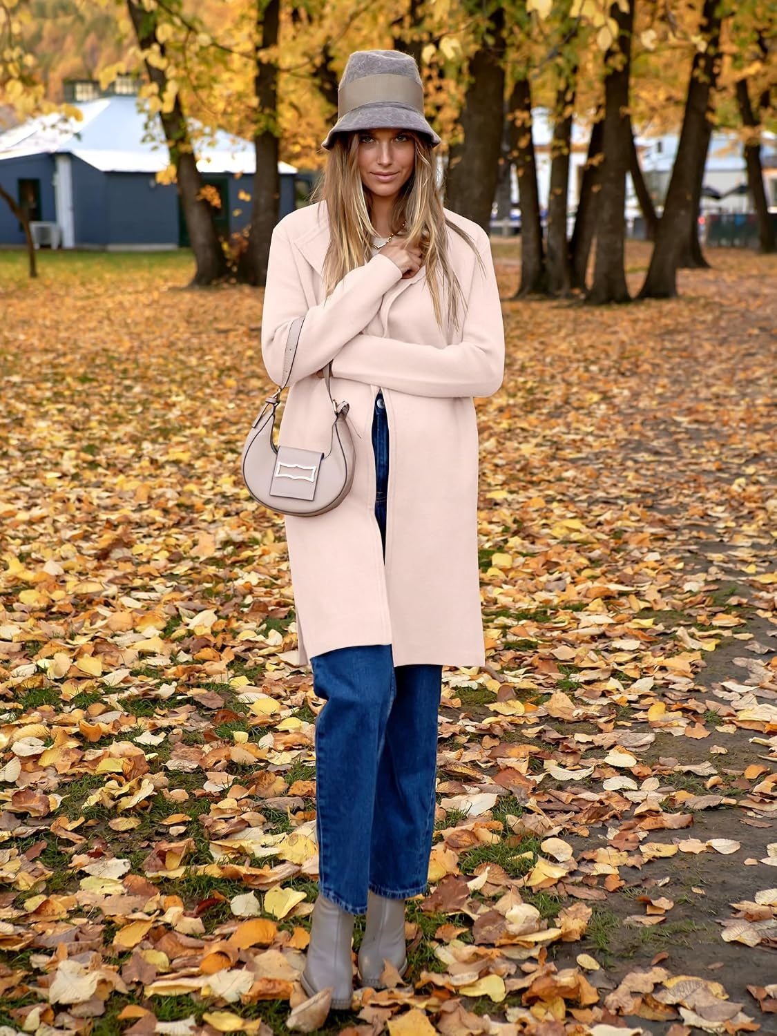 image:imageANRABESS Womens Long Cardigans Sweater 2026 Fall Dressy Casual Lapel Knit Warm Trench Coatigan Oversized Blazer Jacket CoatLight Apricot