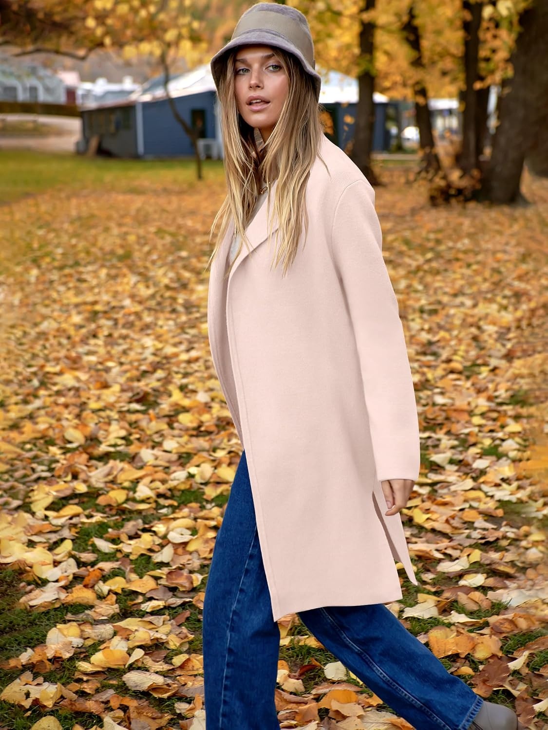 image:imageANRABESS Womens Long Cardigans Sweater 2026 Fall Dressy Casual Lapel Knit Warm Trench Coatigan Oversized Blazer Jacket CoatLight Apricot