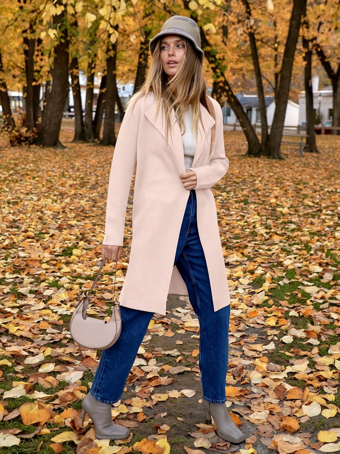 image:imageANRABESS Womens Long Cardigans Sweater 2026 Fall Dressy Casual Lapel Knit Warm Trench Coatigan Oversized Blazer Jacket CoatLight Apricot