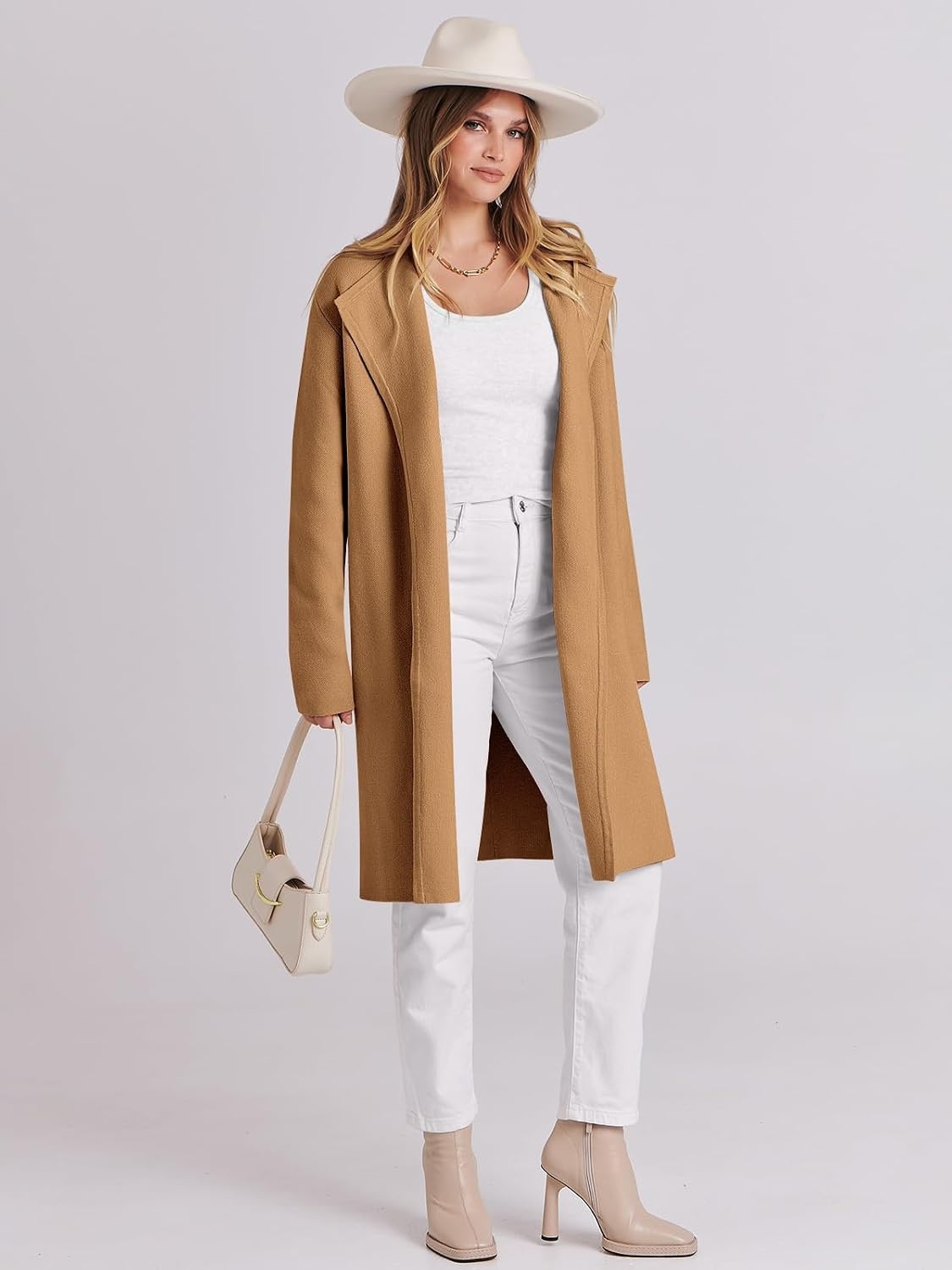 image:imageANRABESS Womens Long Cardigans Sweater 2026 Fall Dressy Casual Lapel Knit Warm Trench Coatigan Oversized Blazer Jacket CoatLight Brown