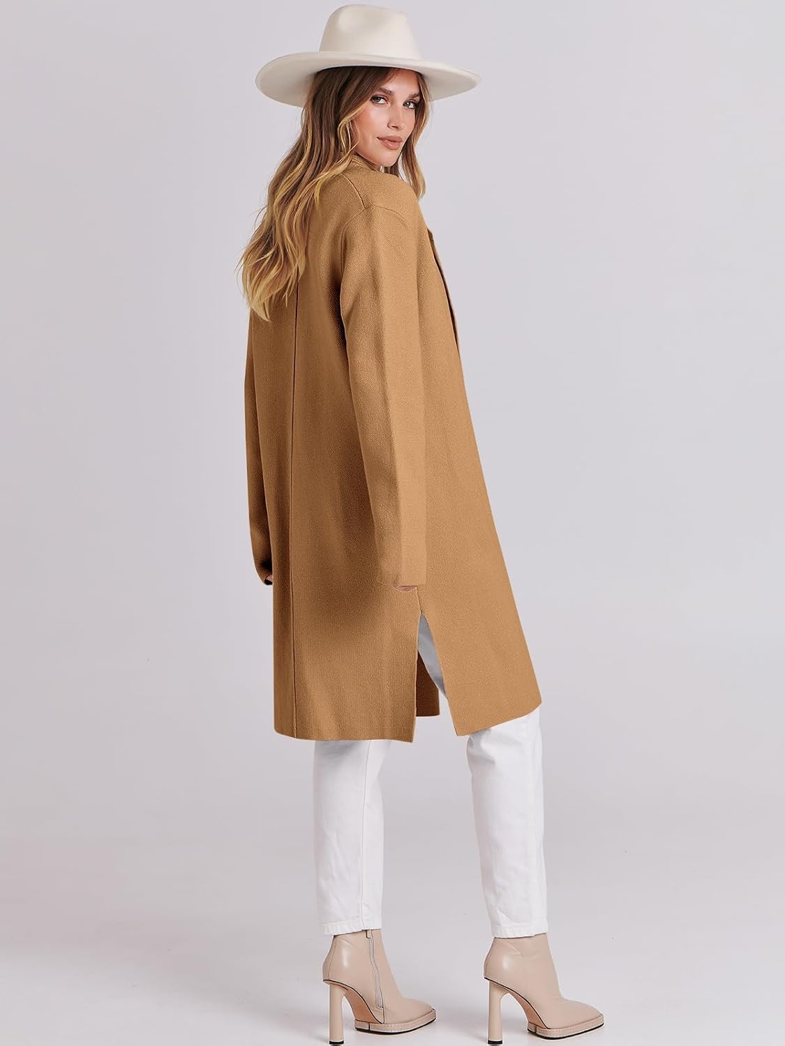 image:imageANRABESS Womens Long Cardigans Sweater 2026 Fall Dressy Casual Lapel Knit Warm Trench Coatigan Oversized Blazer Jacket CoatLight Brown