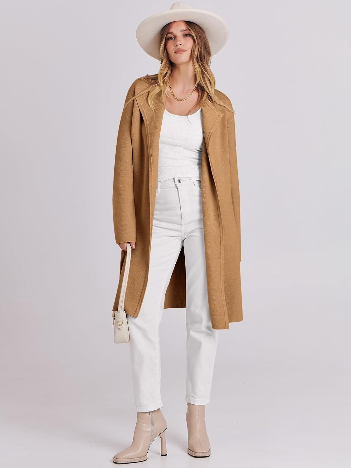 image:imageANRABESS Womens Long Cardigans Sweater 2026 Fall Dressy Casual Lapel Knit Warm Trench Coatigan Oversized Blazer Jacket CoatLight Brown
