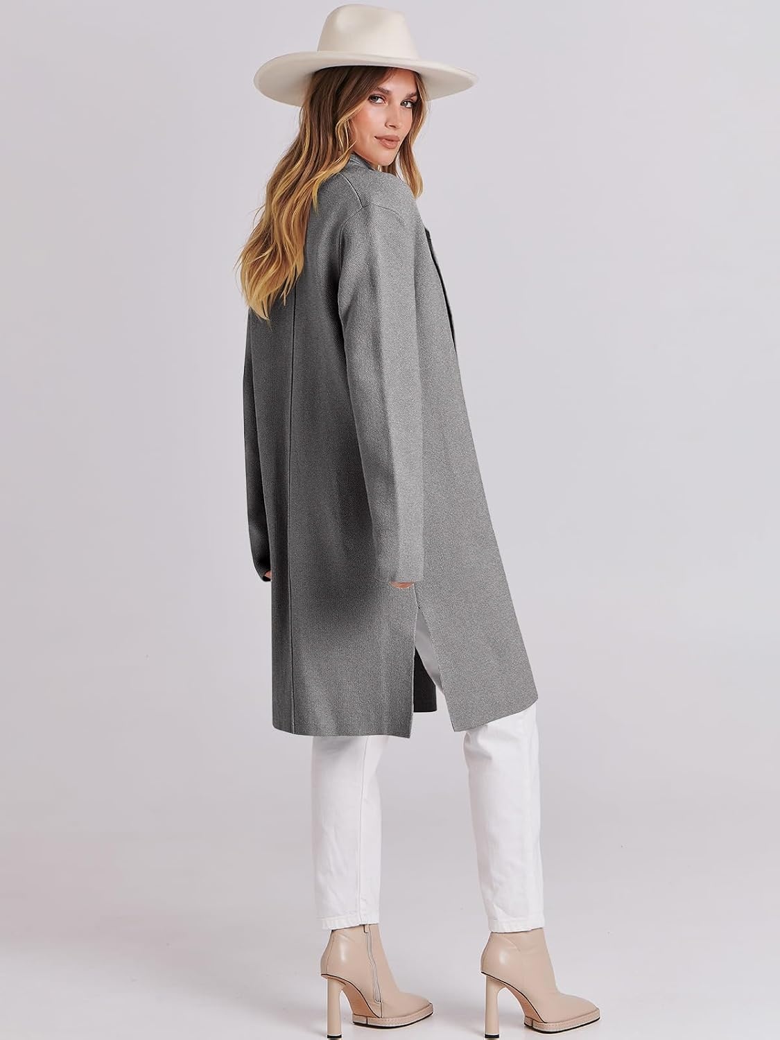 image:imageANRABESS Womens Long Cardigans Sweater 2026 Fall Dressy Casual Lapel Knit Warm Trench Coatigan Oversized Blazer Jacket CoatLight Grey