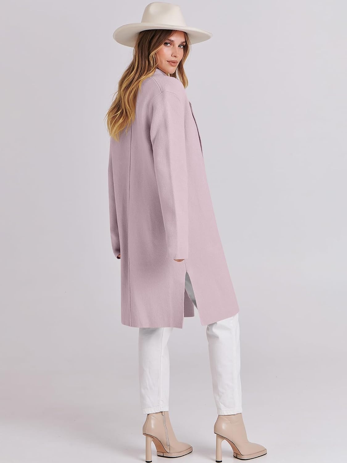 image:imageANRABESS Womens Long Cardigans Sweater 2026 Fall Dressy Casual Lapel Knit Warm Trench Coatigan Oversized Blazer Jacket CoatLight Pink