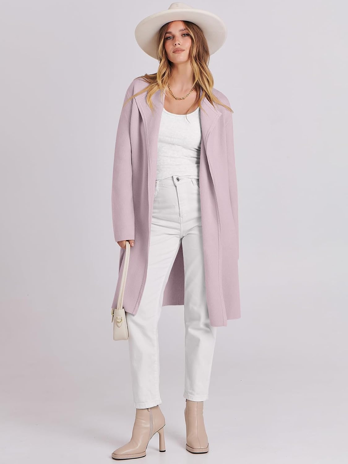 image:imageANRABESS Womens Long Cardigans Sweater 2026 Fall Dressy Casual Lapel Knit Warm Trench Coatigan Oversized Blazer Jacket CoatLight Pink