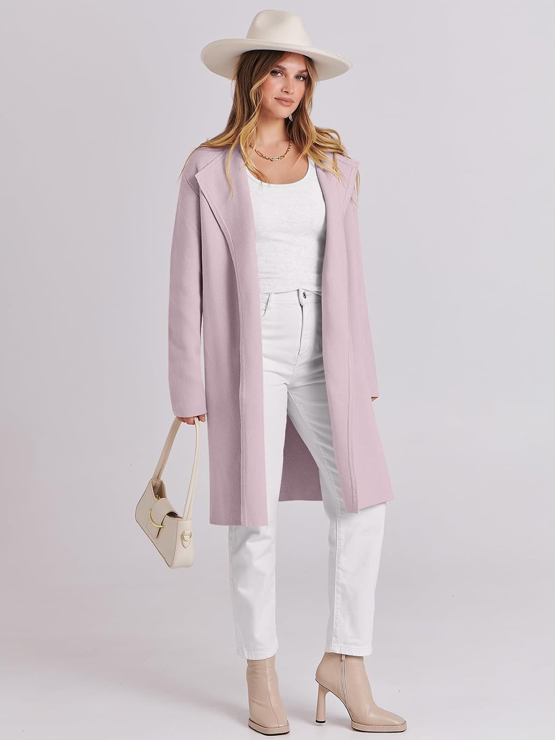 image:imageANRABESS Womens Long Cardigans Sweater 2026 Fall Dressy Casual Lapel Knit Warm Trench Coatigan Oversized Blazer Jacket CoatLight Pink