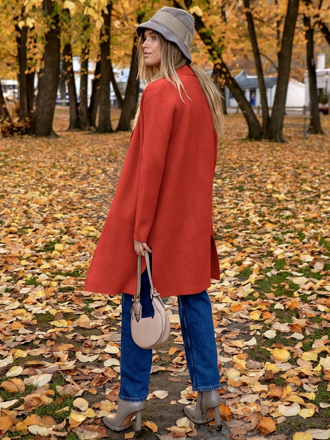 image:imageANRABESS Womens Long Cardigans Sweater 2026 Fall Dressy Casual Lapel Knit Warm Trench Coatigan Oversized Blazer Jacket CoatOrange