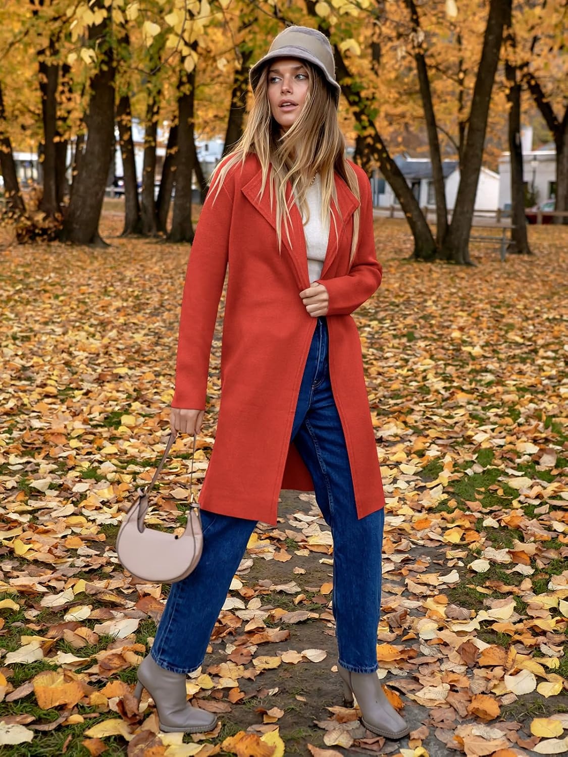 image:imageANRABESS Womens Long Cardigans Sweater 2026 Fall Dressy Casual Lapel Knit Warm Trench Coatigan Oversized Blazer Jacket CoatOrange