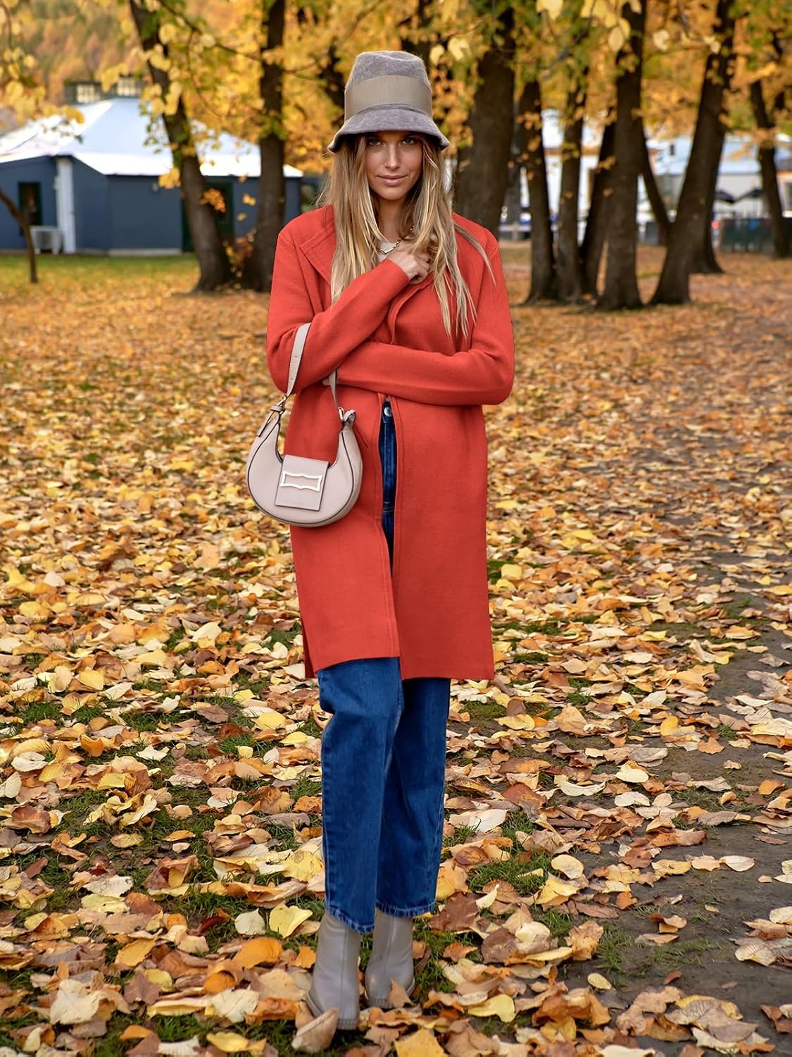 image:imageANRABESS Womens Long Cardigans Sweater 2026 Fall Dressy Casual Lapel Knit Warm Trench Coatigan Oversized Blazer Jacket CoatOrange
