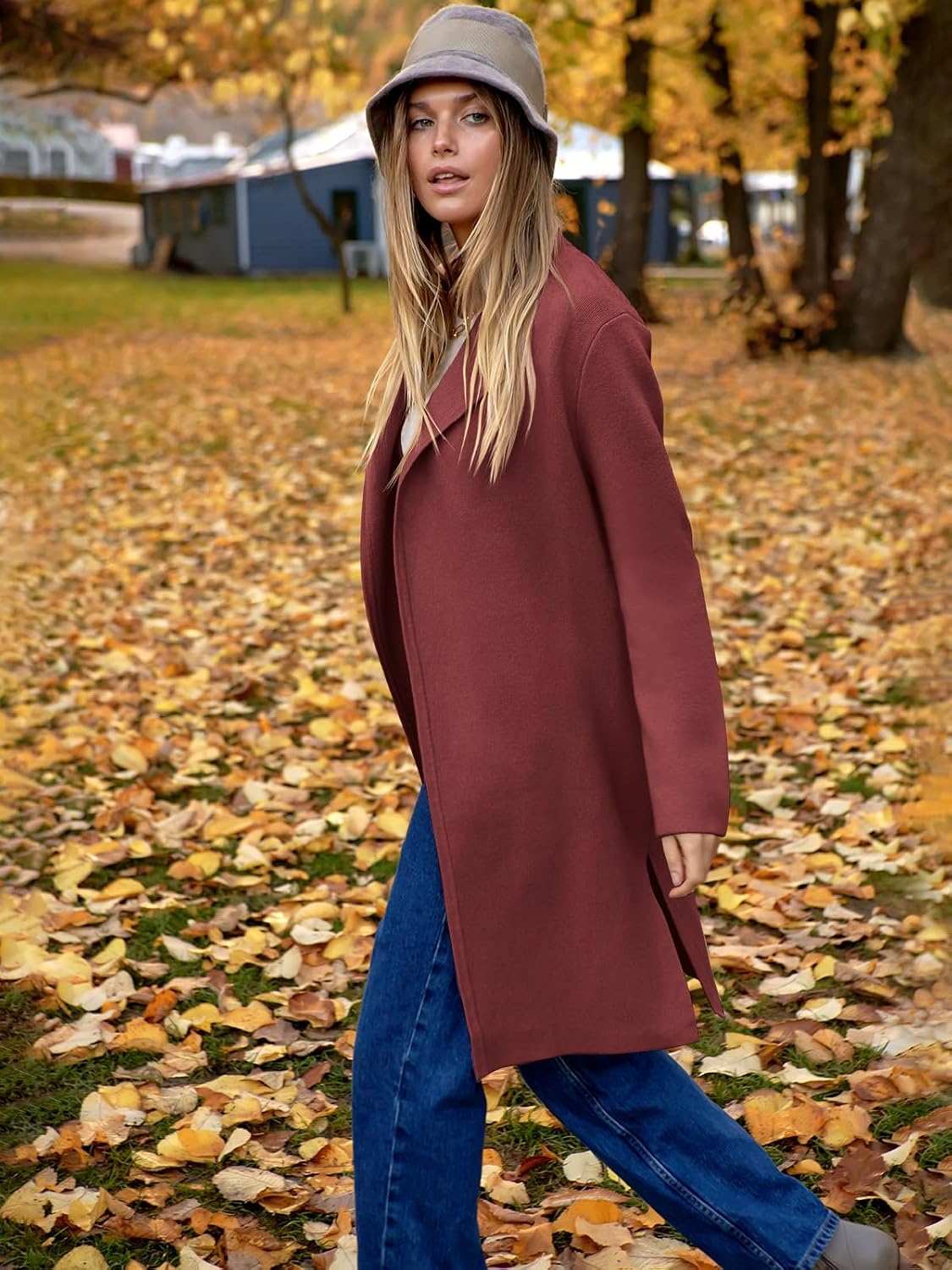 image:imageANRABESS Womens Long Cardigans Sweater 2026 Fall Dressy Casual Lapel Knit Warm Trench Coatigan Oversized Blazer Jacket CoatRusty Red