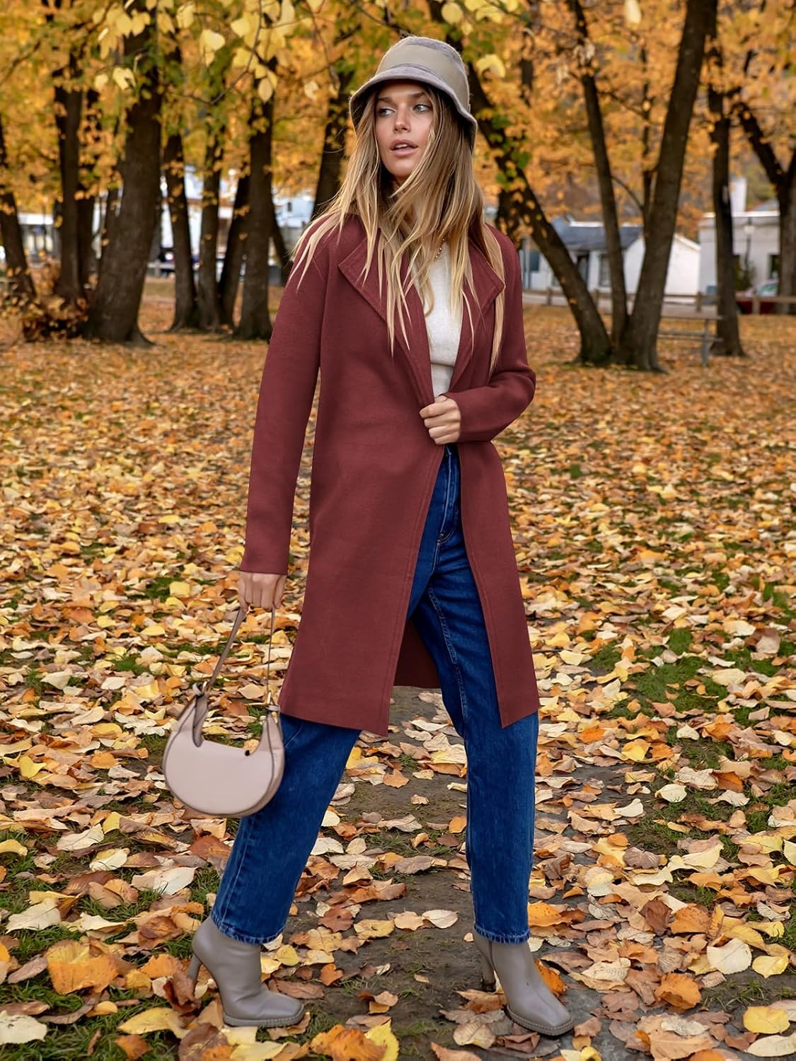 image:imageANRABESS Womens Long Cardigans Sweater 2026 Fall Dressy Casual Lapel Knit Warm Trench Coatigan Oversized Blazer Jacket CoatRusty Red