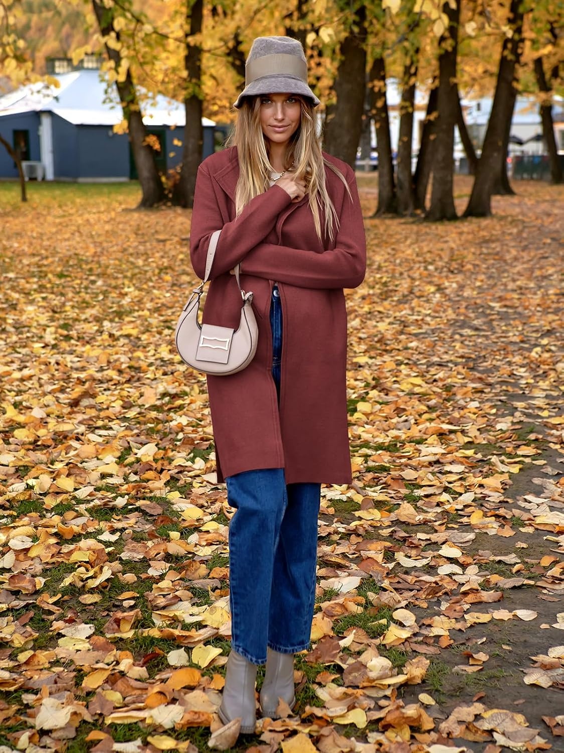 image:imageANRABESS Womens Long Cardigans Sweater 2026 Fall Dressy Casual Lapel Knit Warm Trench Coatigan Oversized Blazer Jacket CoatRusty Red