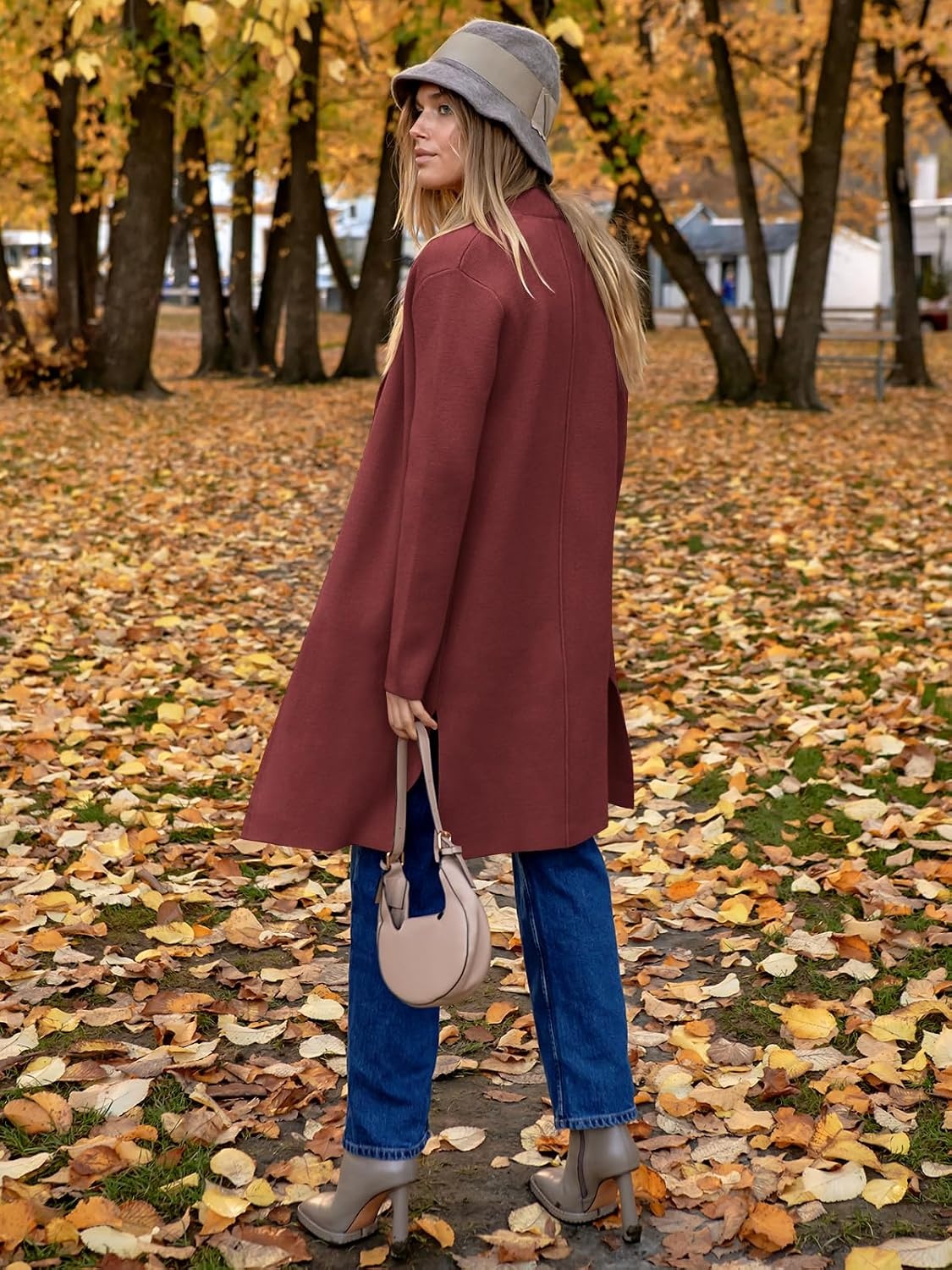 image:imageANRABESS Womens Long Cardigans Sweater 2026 Fall Dressy Casual Lapel Knit Warm Trench Coatigan Oversized Blazer Jacket CoatRusty Red