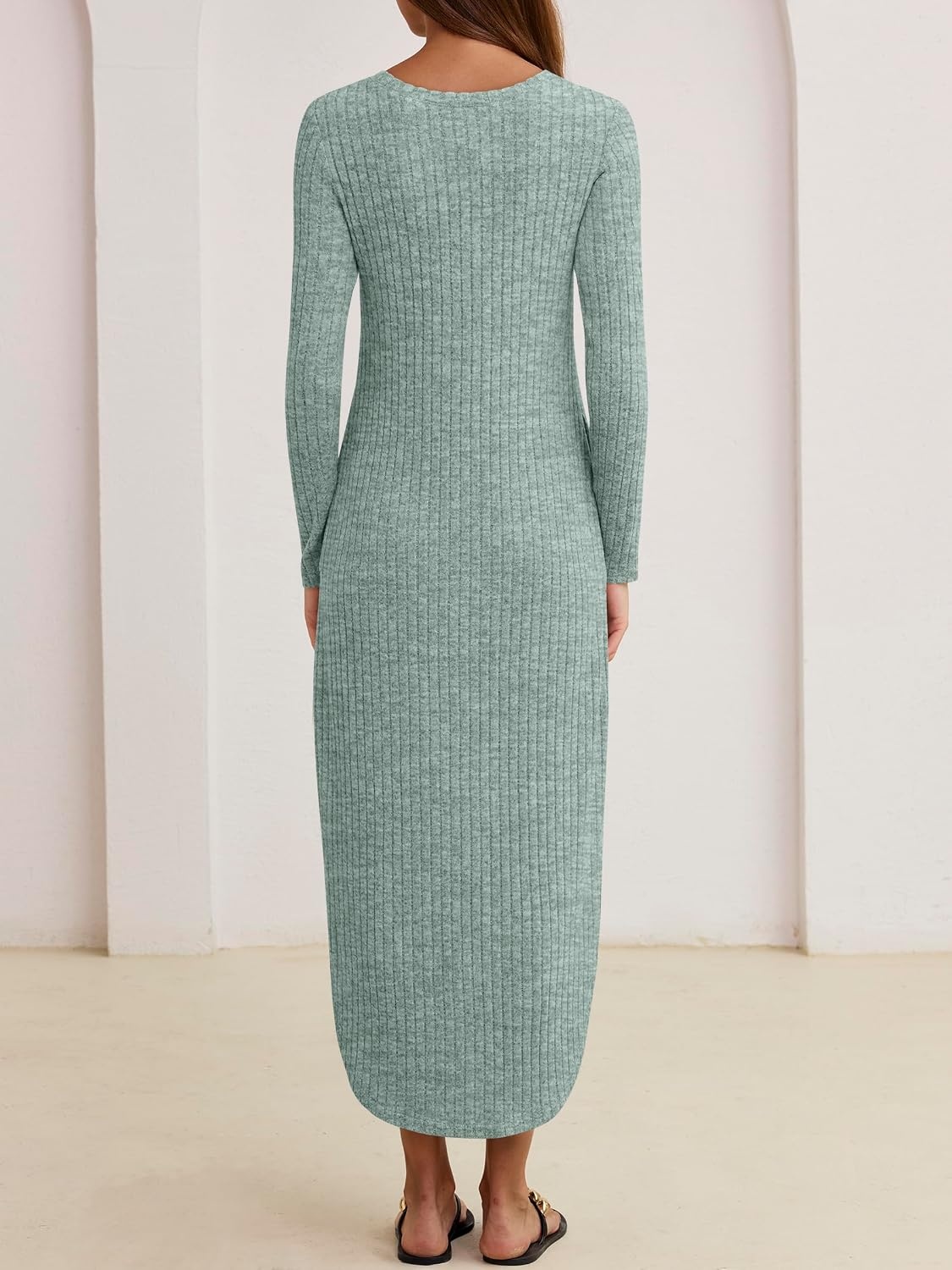 image:imageANRABESS Womens Long Sleeve Maxi Fall Knit Sweater DressLight Green