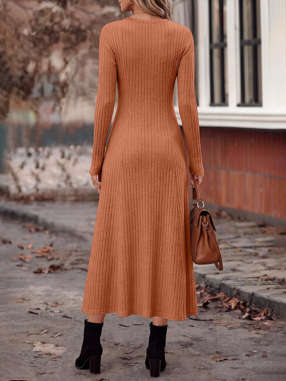 image:imageANRABESS Womens Long Sleeve Ribbed Knit Fall Casual Maxi DressCaramel