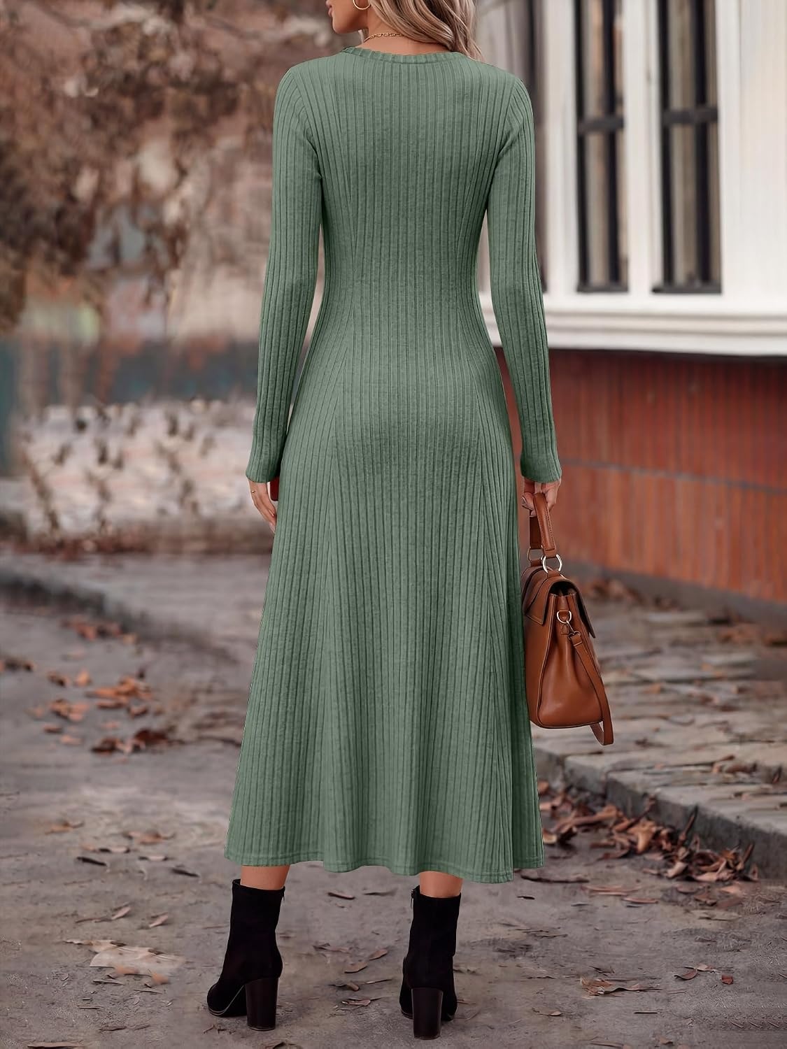 image:imageANRABESS Womens Long Sleeve Ribbed Knit Fall Casual Maxi DressGreen