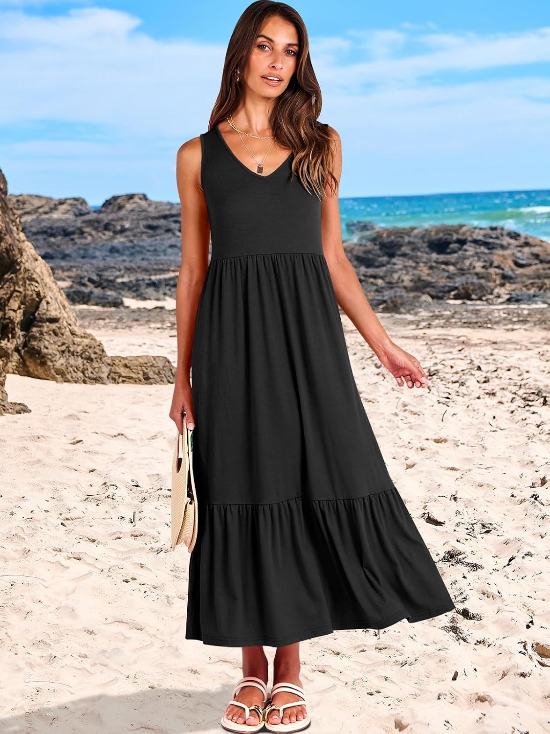 image:imageANRABESS Womens Sleeveless Summer Casual Maxi Dresses with PocketsBlack